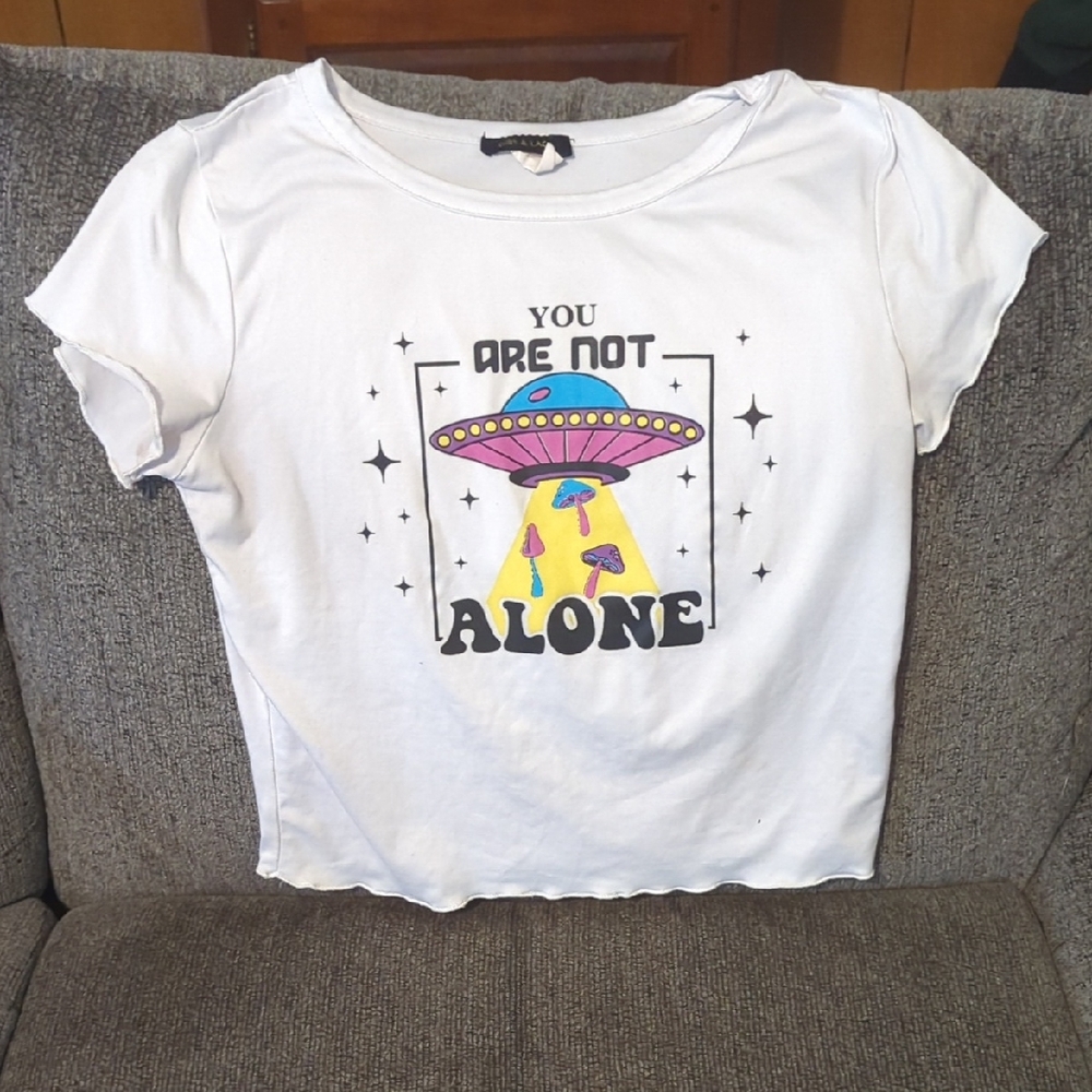 White Graphic Tee with UFO Design